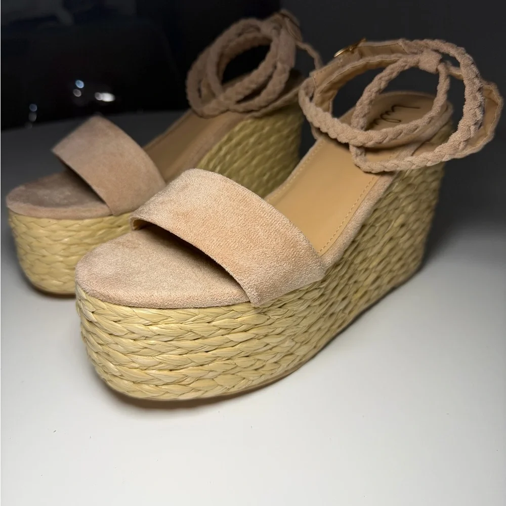 Lulus Jalen Nude Suede Espadrille Wedges Size 8 - Picture 4 of 9